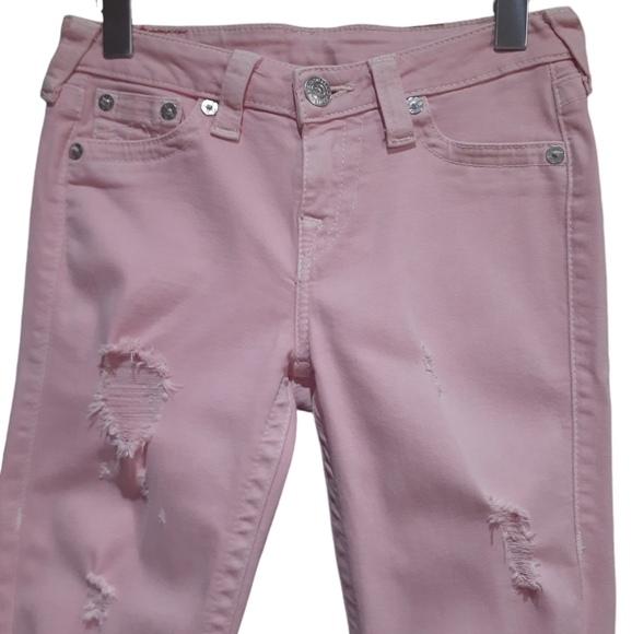 True Religion Women's Super Skinny Distressed Jeans Go Pink Size 25 - Picture 2 of 11